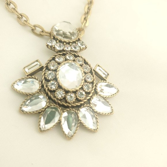 J. Crew Womens Gold Tone Clear Stone Crystal Pendant Link Chain Necklace - Picture 2 of 8